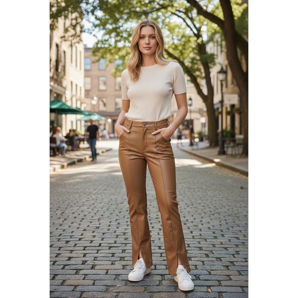 Abercrombie & Fitch Curve Love Skinny Ultra High Rise Tan Vegan Pants Size 27 4